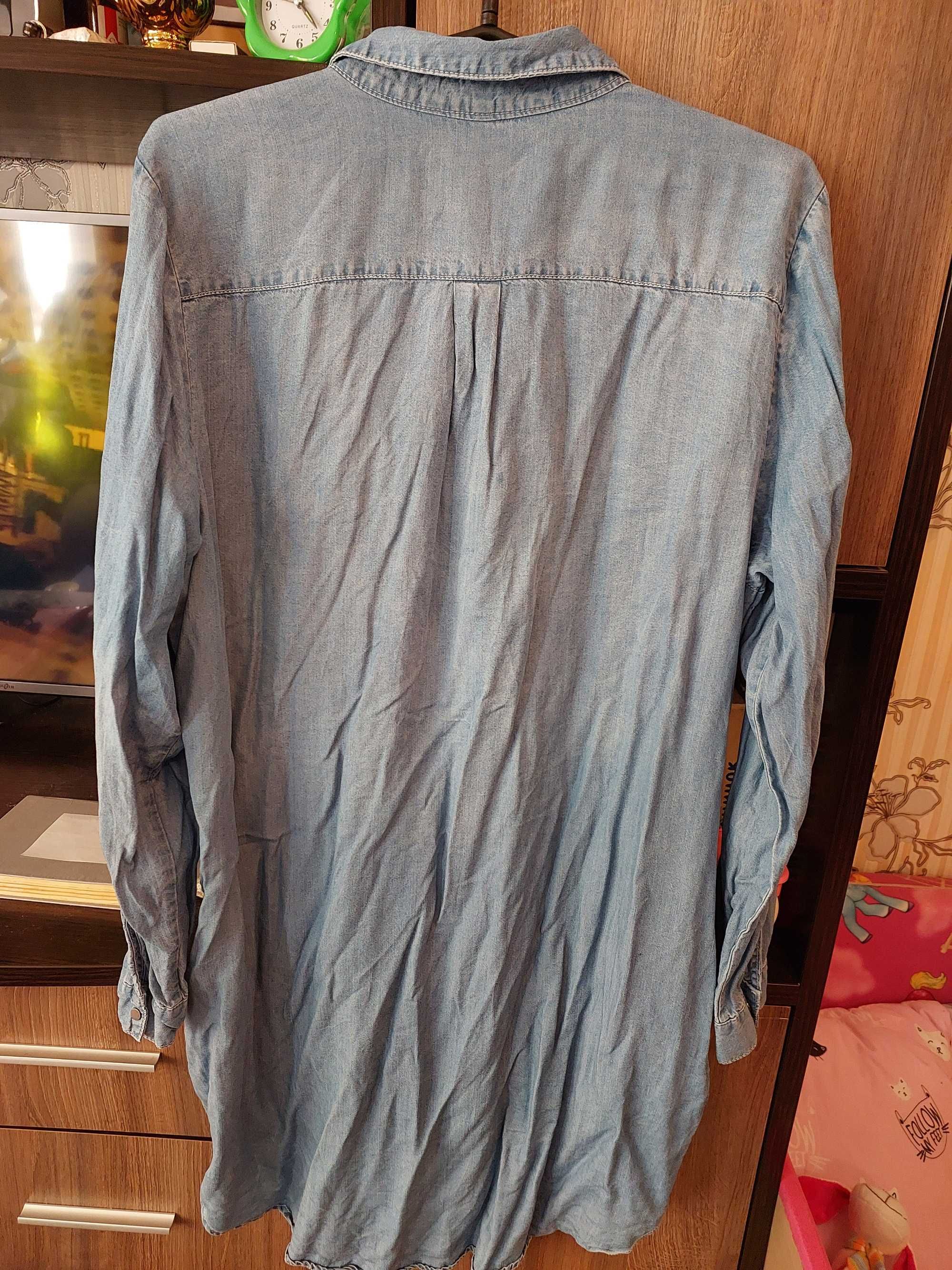 Рубашка женская джинсовая,длинная,размер-52