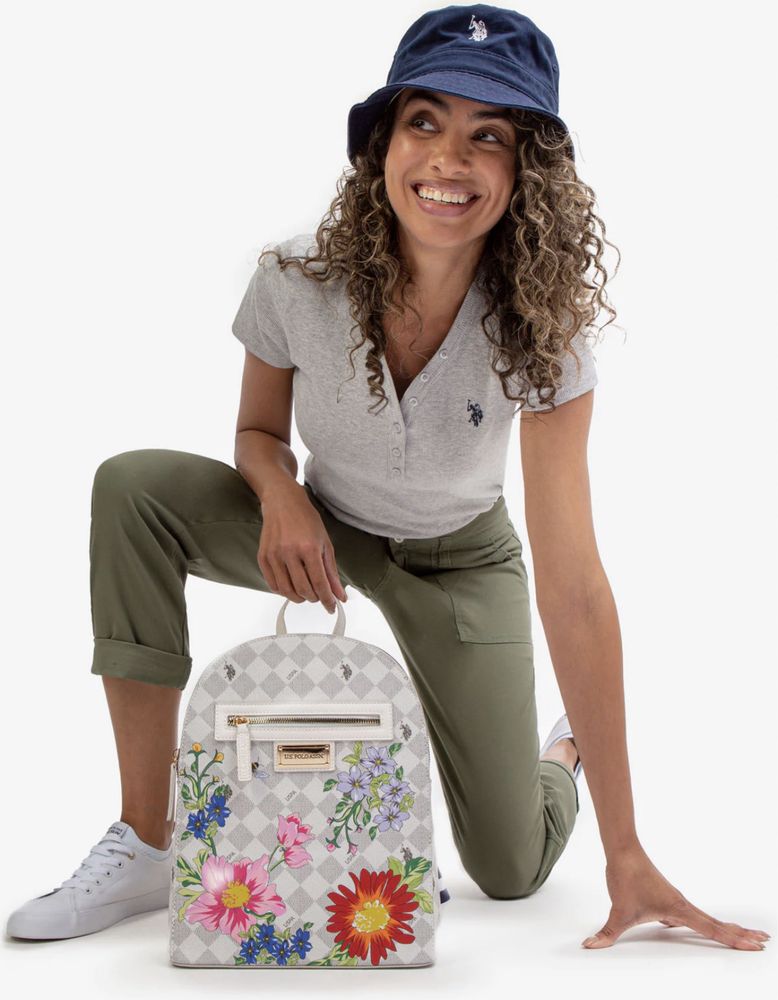 Жіночий рюкзак U.S. POLO ASSN білий з принтом та лого