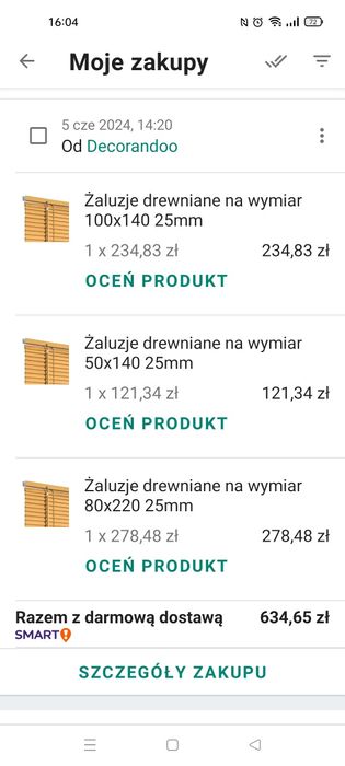 Żaluzje drewniane 3 sztuki