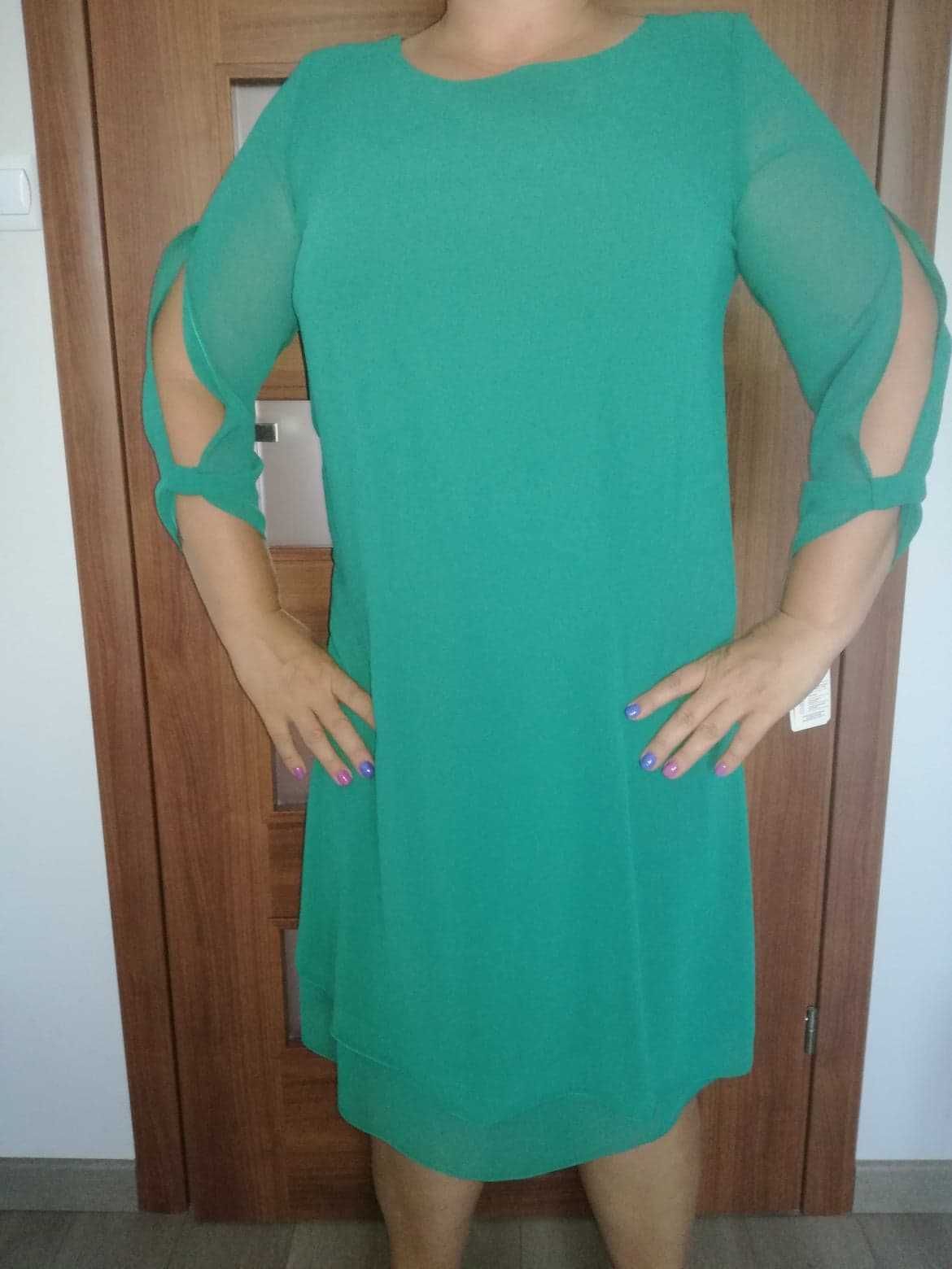 zielona sukienka wesele chrzciny rozmiar 44 rękaw 3/4 Eva Boutiqe