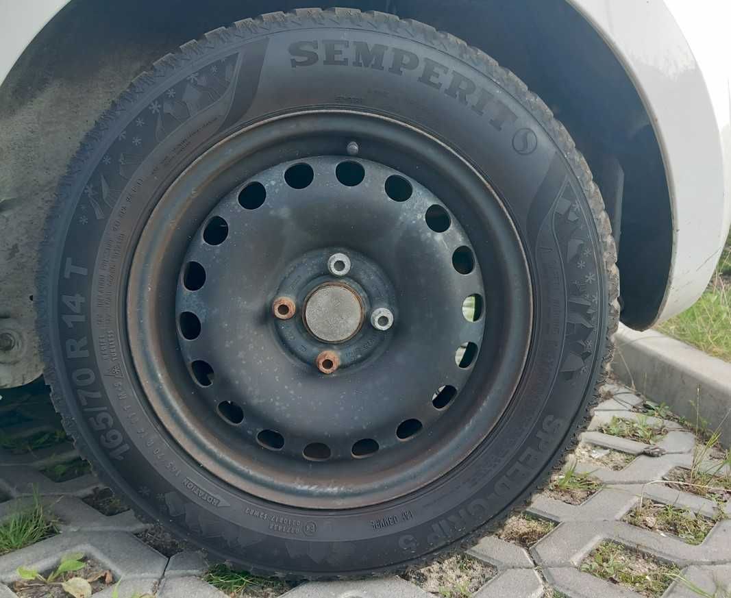 165/70/R14 T 4x 100 14" komplet kół (felgi,opony,kołpaki)