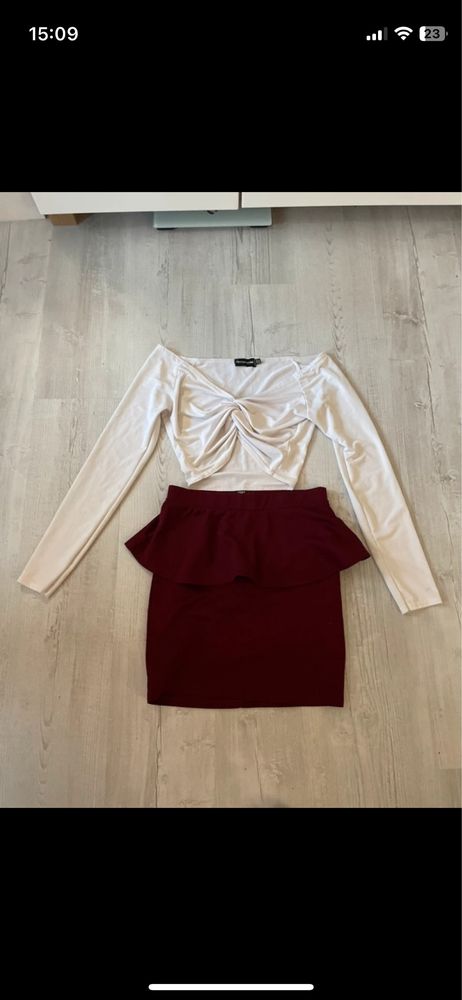 Crop Top PrettyLittleThing 38 M  i burgundowa spódniczka S