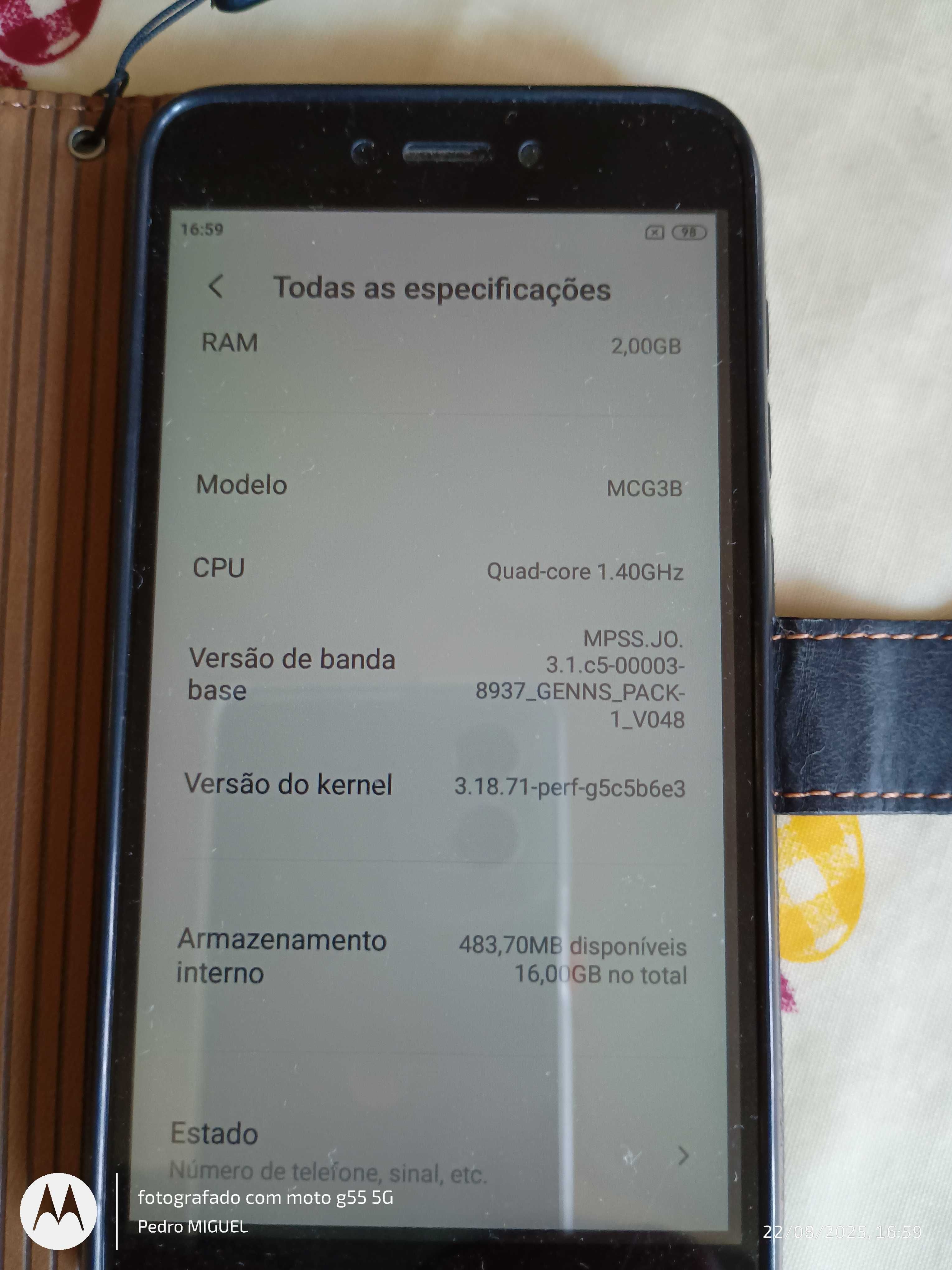 Xiaomi Redmi 5A + Carregador c/ cabo + Capa livro