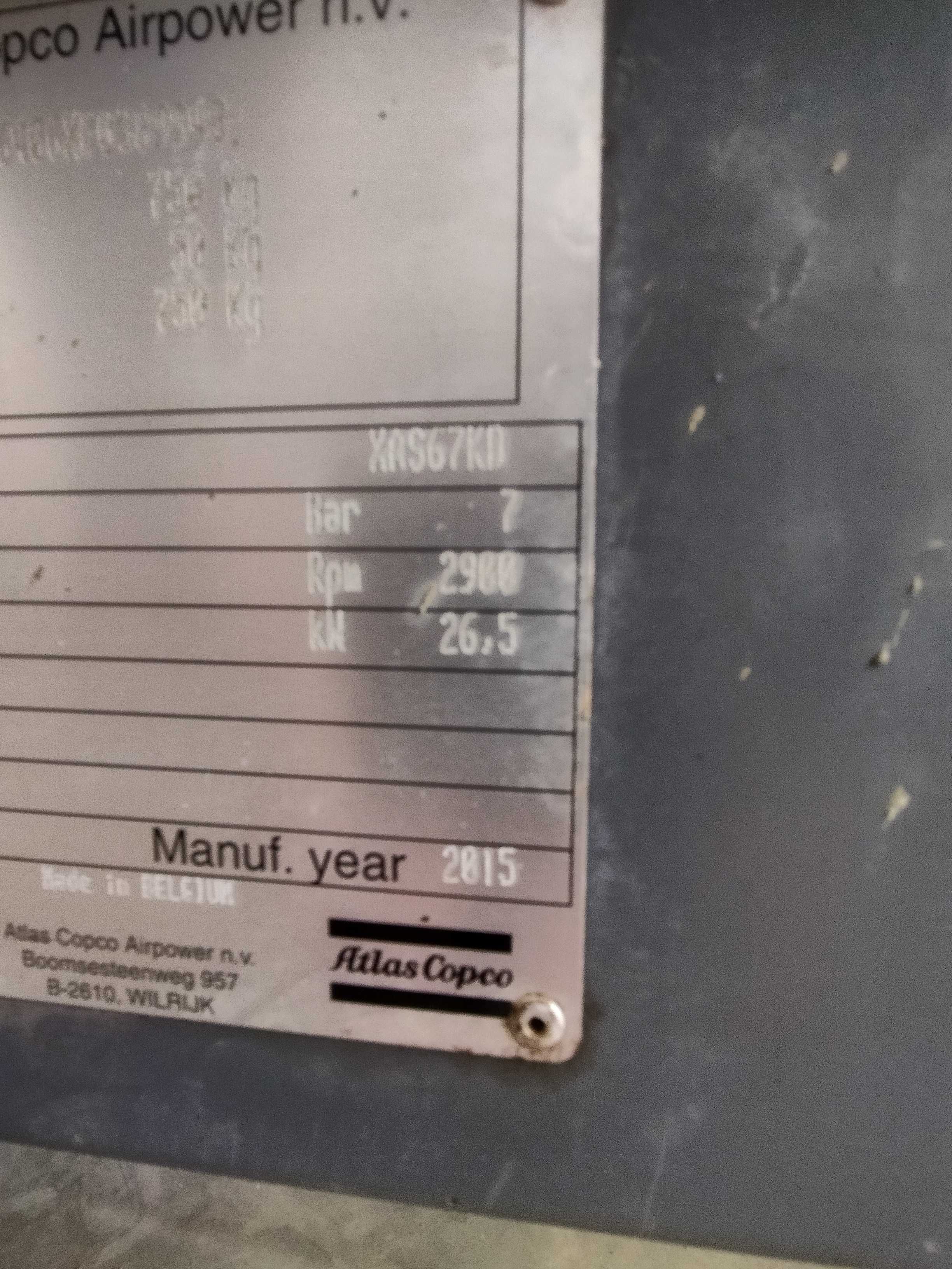 Kompresor Sprężarka Atlas Copco XAS 67 2015 r