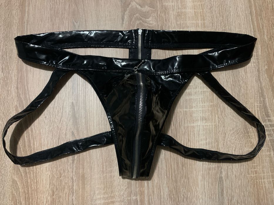 Męskie lateksowe majtki erotyczne fetysz zamek na pupie l