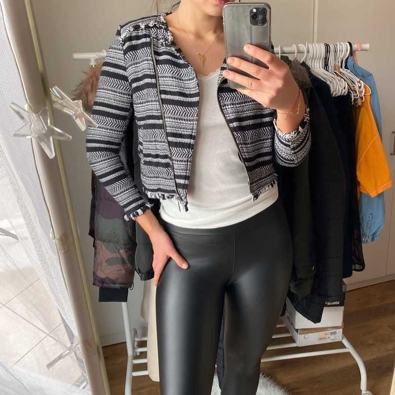 Marynarka/kurteczka kurtka H&M boho rozmiar M Biała czarna