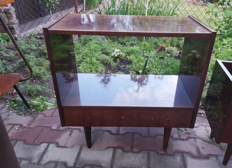 Połysk szafka rtv prl szuflada półka patyczak vintage retro na płyty