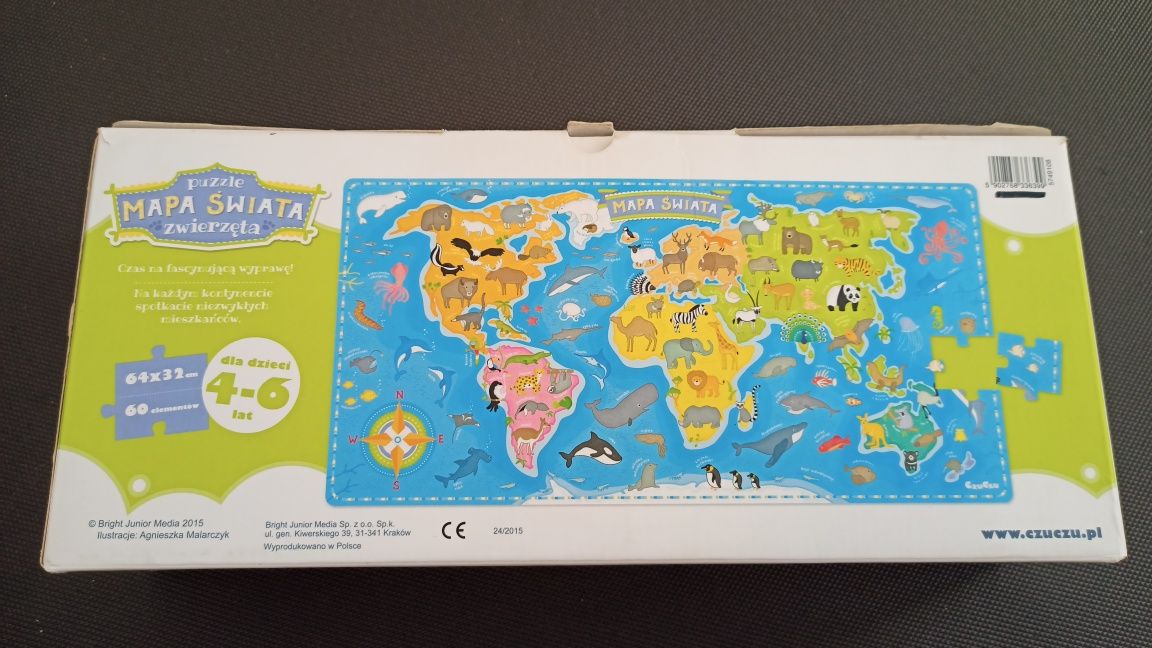Puzzle czuczu mapa świata zwierzęta 4-6 lat