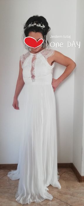 Suknia ślubna koronka plisy prążek 38/170cm
