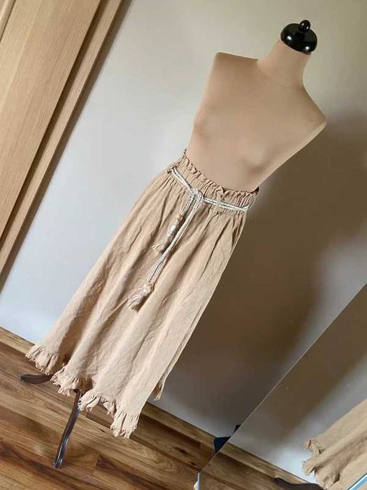 spodnica maxi s m 36 38 długa szarpana made in italy pastele krem