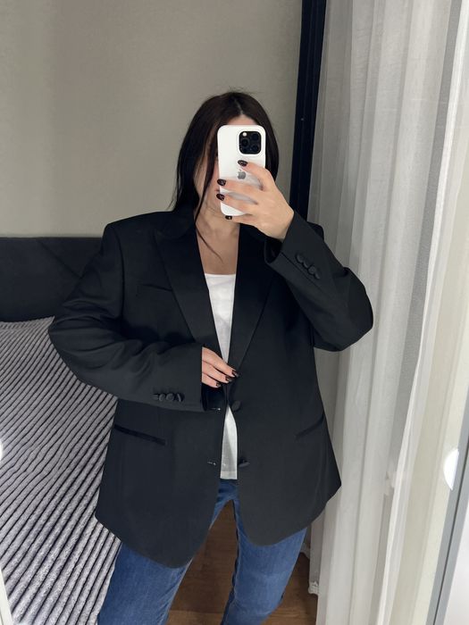 Чорний оверсайз піджак жакет пиджак франк на підкладці 52 розмір батал