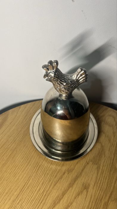 Ozdobny Pojemnik na Jajko lub Masło z Kogucikiem - Metalowy #1