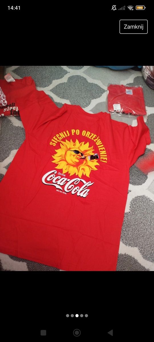 Czerwony T-shirt unisex Coca-cola sięgnij po orzeźwienie
