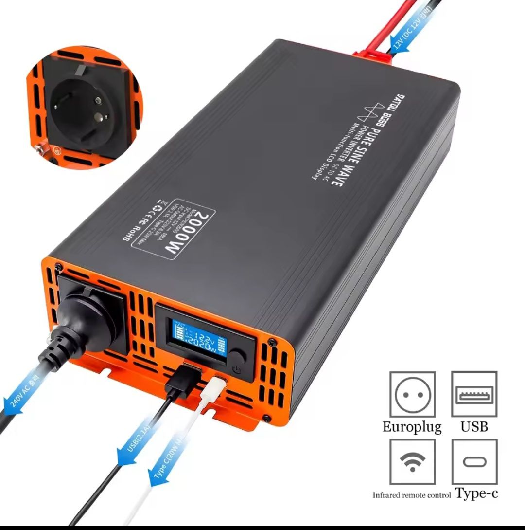 Інвертор Datou Boss 2000 чиста синусоїда DC-AC 12V-220V 2000W (4кВт)
