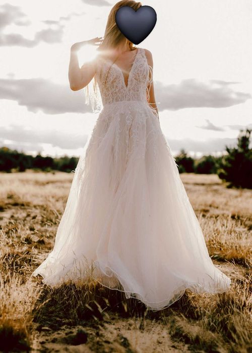 Suknia ślubna piórka 36/38 (P.Pardyka) boho/glamour