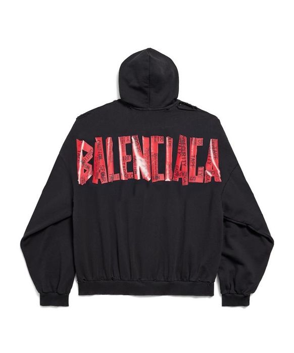 Оверсайз худі зіпBALENCIAGA Security tape logo ZIP hoodie IN BLACK