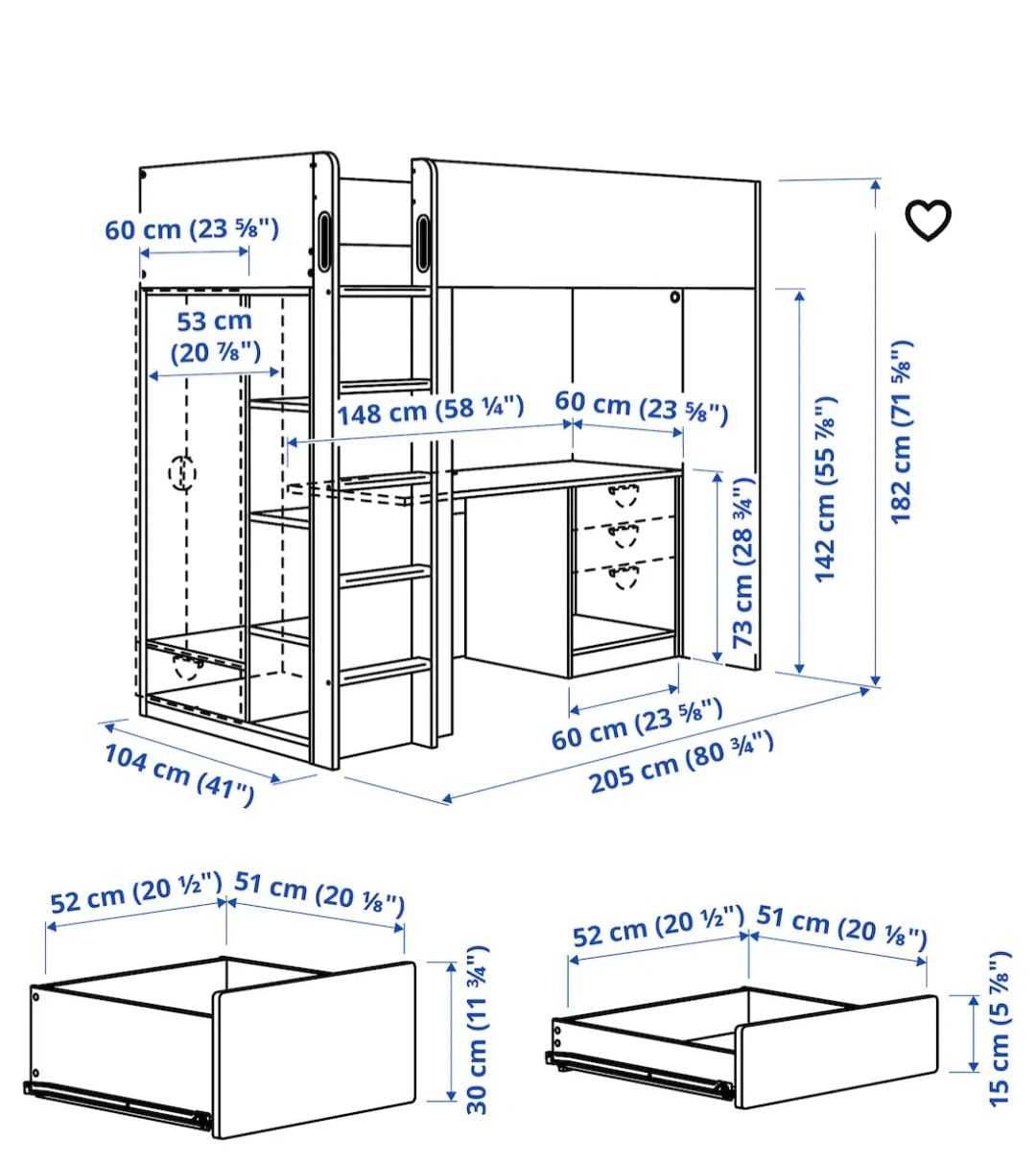 Łóżko piętrowe biurko szafa ikea