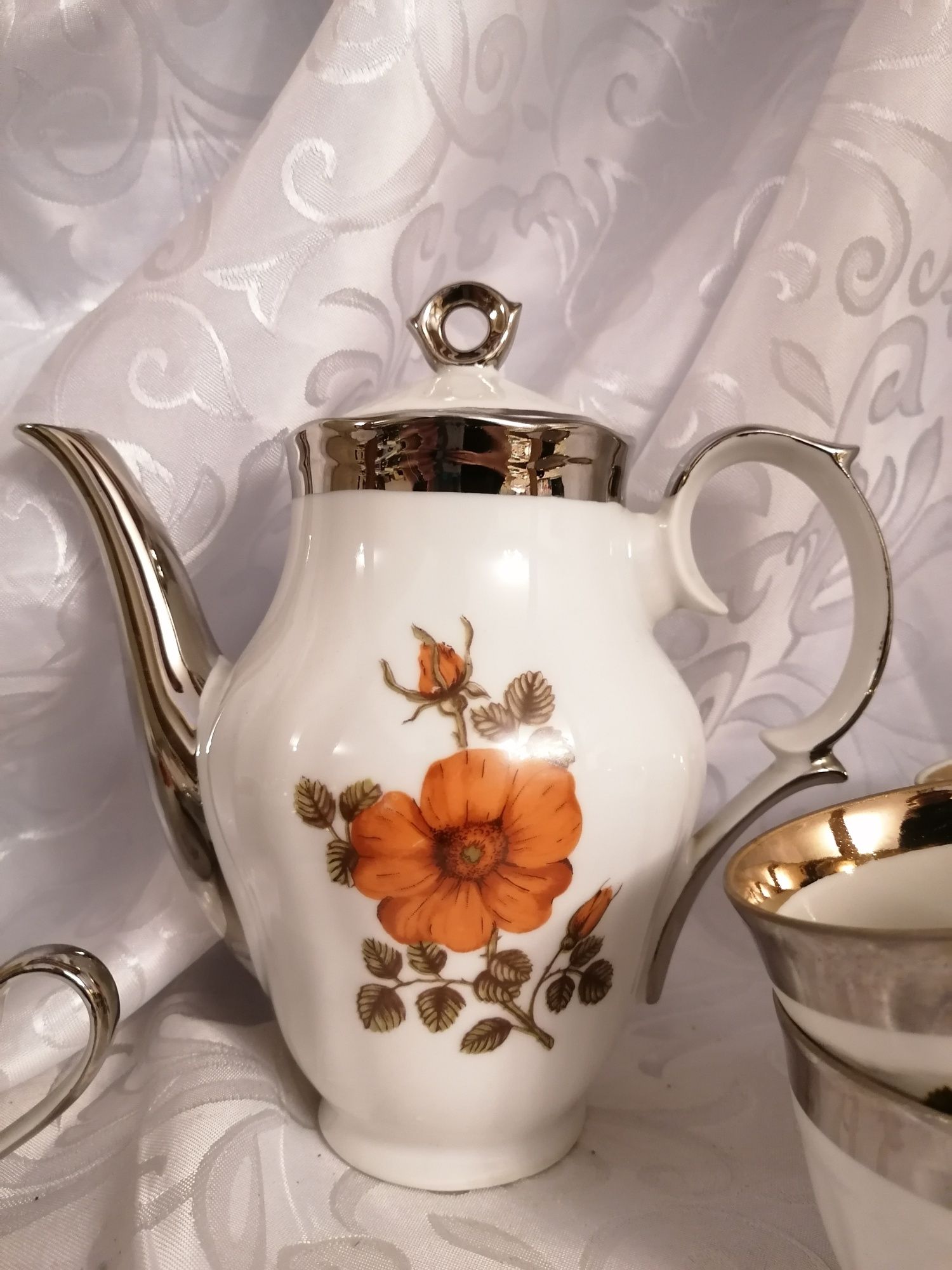 Piękny, porcelanowy zestaw kawowy Ćmielów