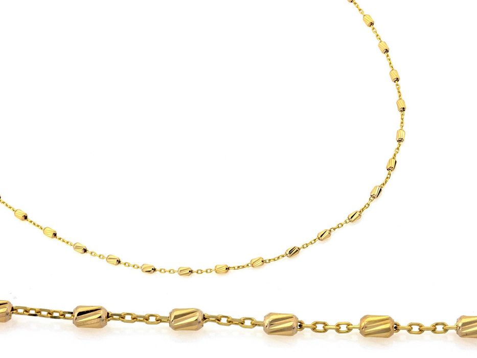 Złoty naszyjnik z elementami ozdobnymi diamentowane walce próba 375