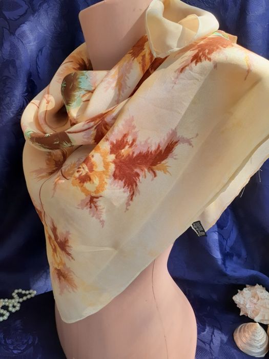 Crepe de luxe платок натуральный шелк бареж бежевый Япония винтаж