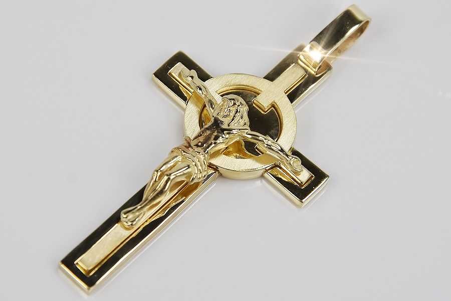 Złoty krzyżyk Katolicki 14k 585 zawieszka z Jezusem ctc096y Wrocław