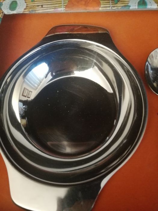 Conjunto de prato e talheres para criança, inox.
