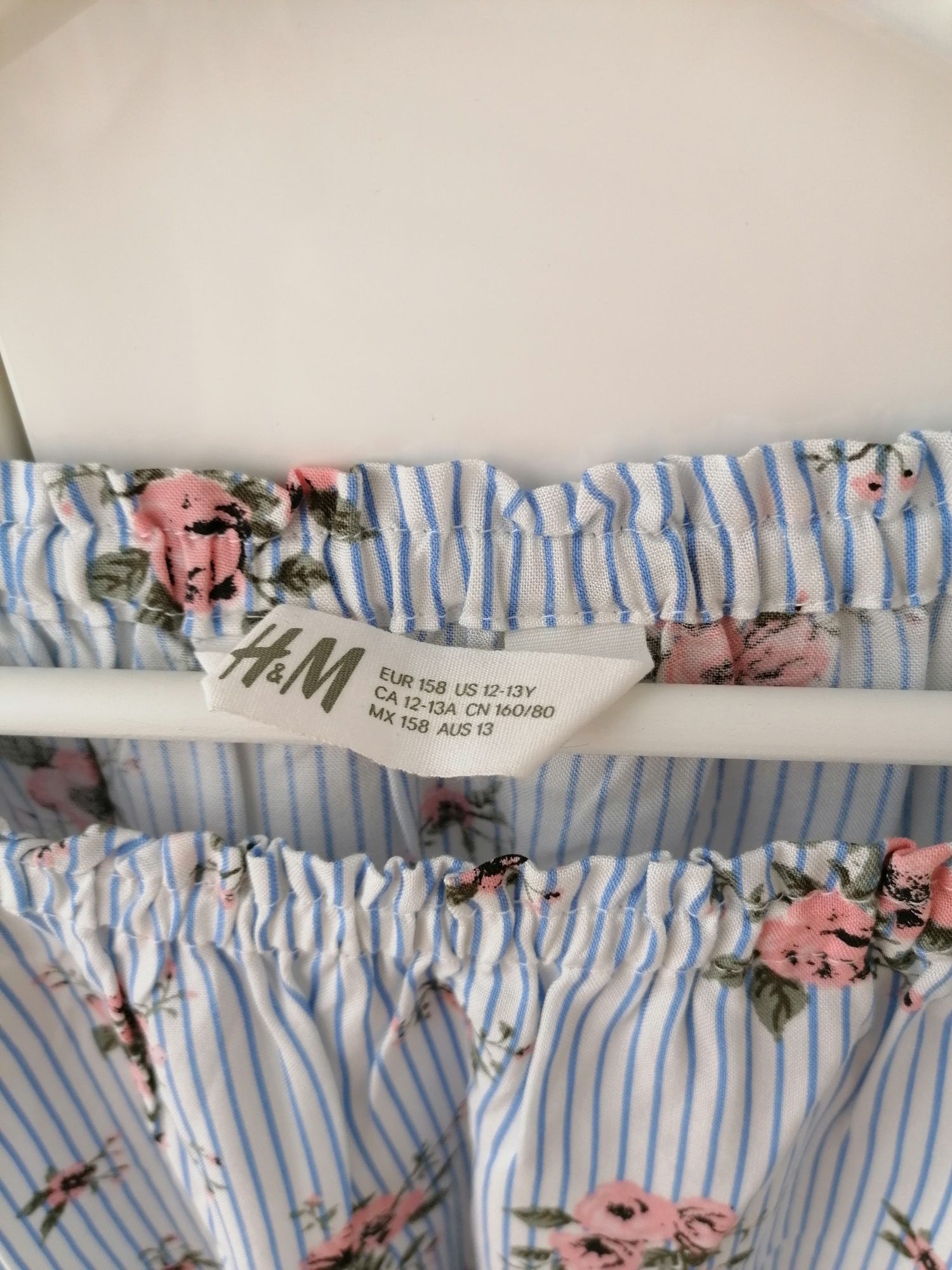 Bluzka hiszpanka H&M w paski i kwiaty 158cm 12-13 lat 100% wiskoza