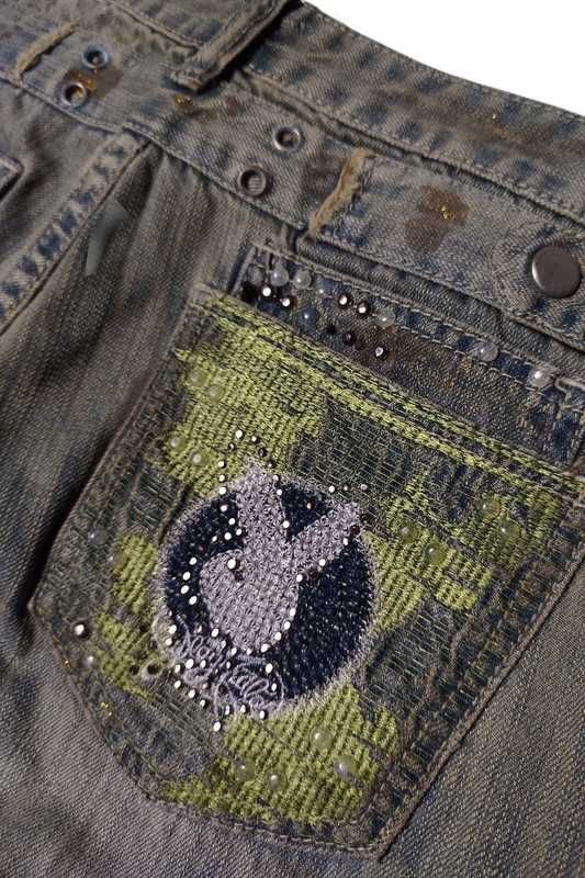 Vintage Distressed Style Playboy Pants y2k spodnie jeansowe biodrówki