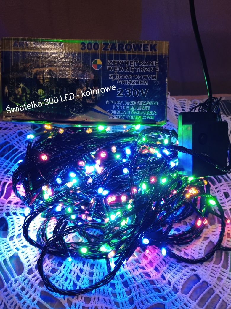 Światełka świąteczne 300 LED, 500 LED- białe zimne, b.ciepłe i kolor.