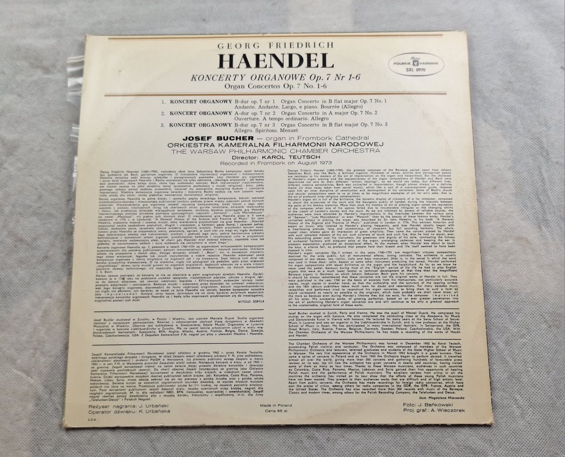 Winyl Handel, Bucher - Organ Contertos Op. 7 No. 1-6