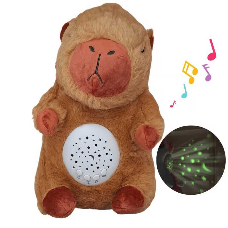 Мягкий музыкальный ночник игрушка "Капибара" с проектором, 30 см