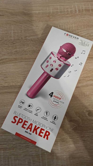 Mikrofon Forever BMS300 bezprzewodowy różowy karaoke Głośnik bluetooth