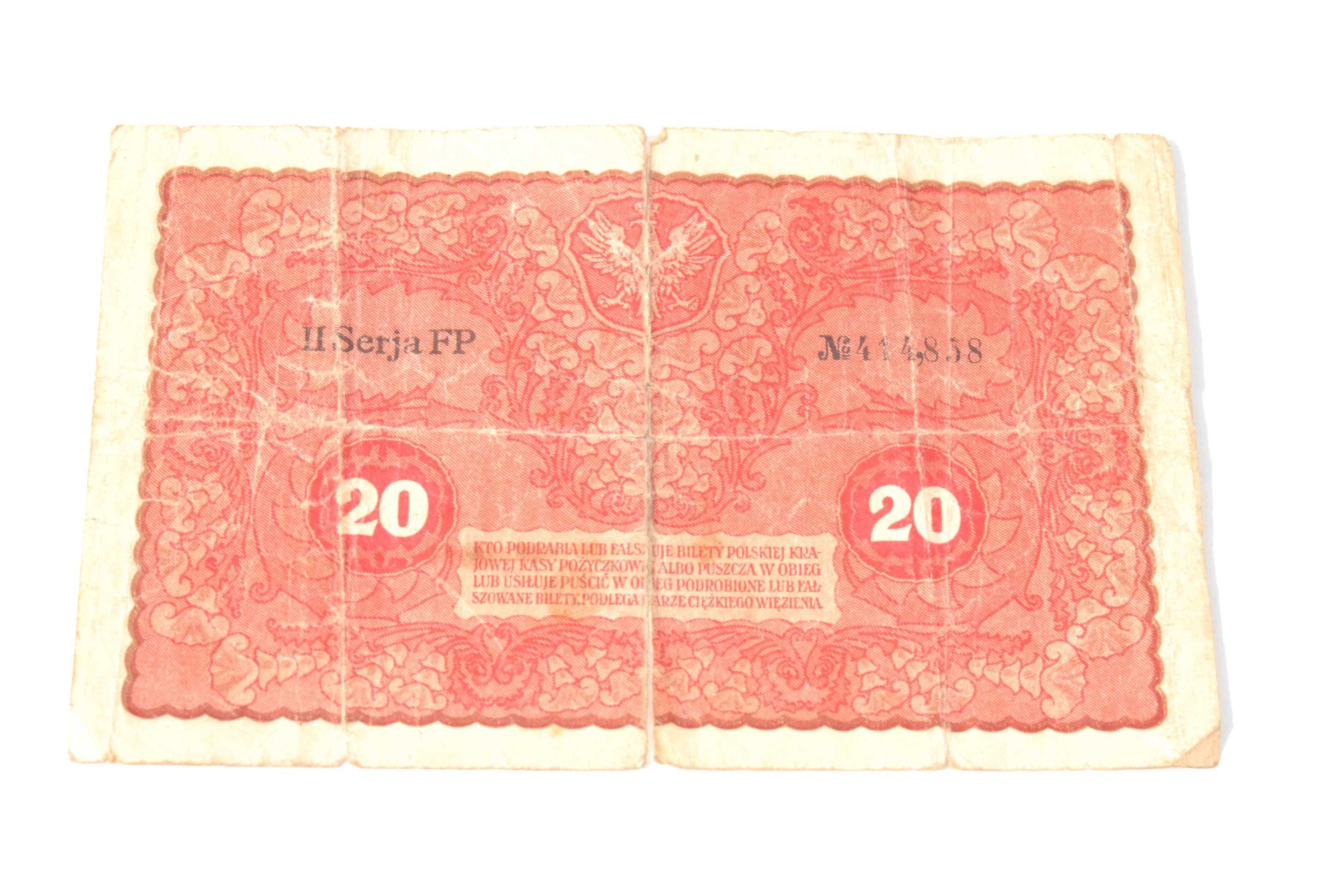 Stary banknot 20 marek Polskich 1919 antyk