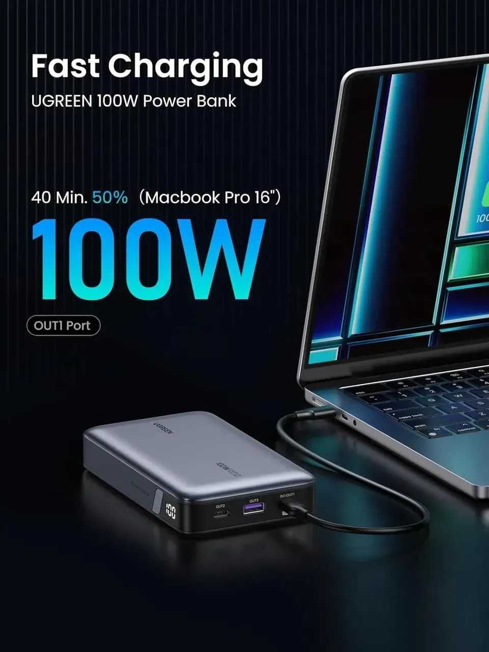 Повербанк Ugreen PB720 20000 мАч 100W (для ноутбука та iн.)