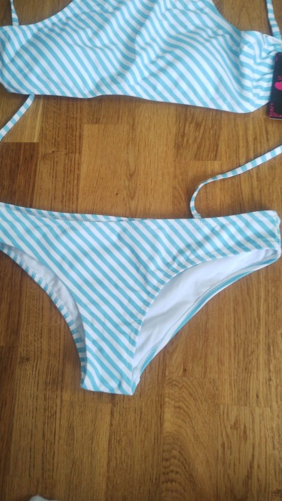 Bikini w paski biel błękit Shekini strój kąpielowy dwuczęściowy