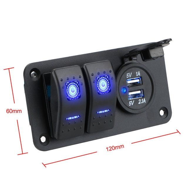 Painel de interruptores com 2 entradas USB