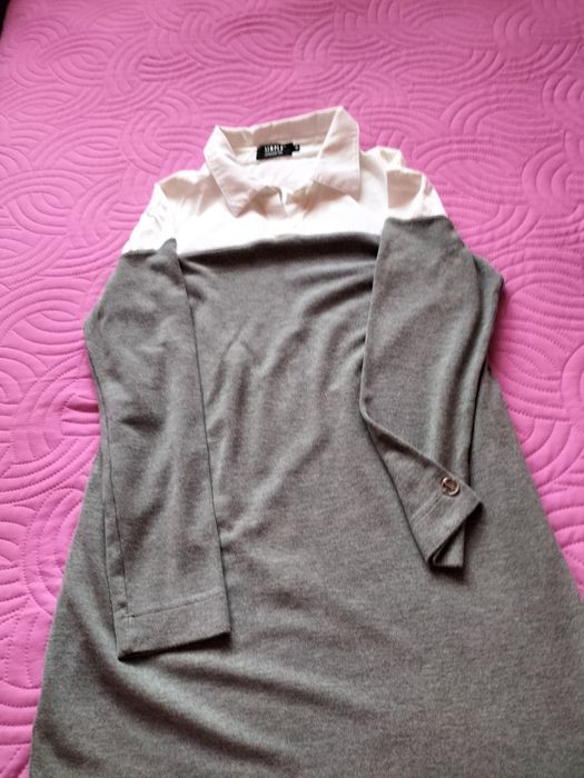 Tunika sukienka szaro- biała na podszewce