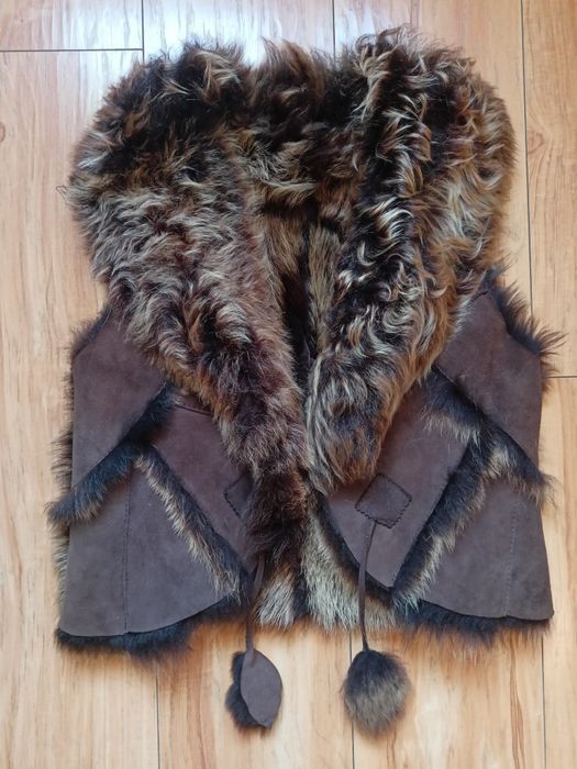 Kamizelka z futra dwustronna skóra futro bezrękawnik futrzana