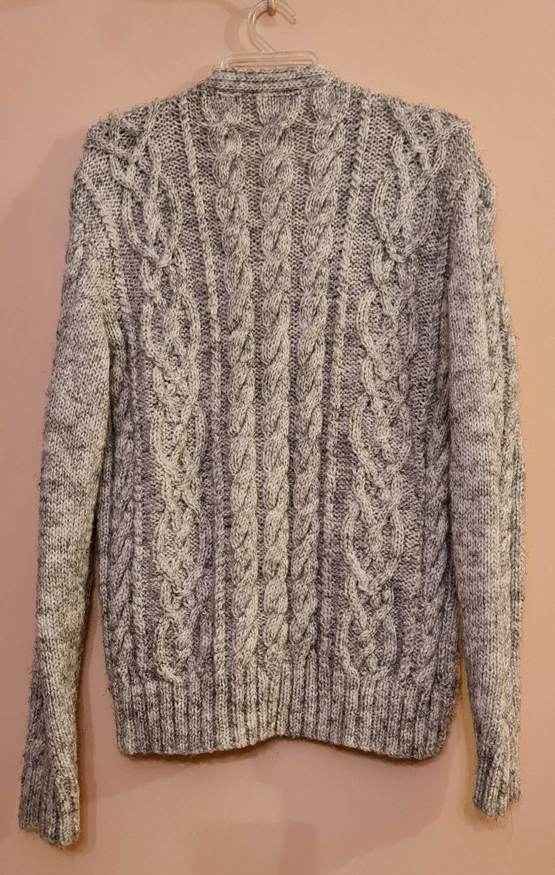 Wełniany sweter męski handmade XL szary kardigan krótki