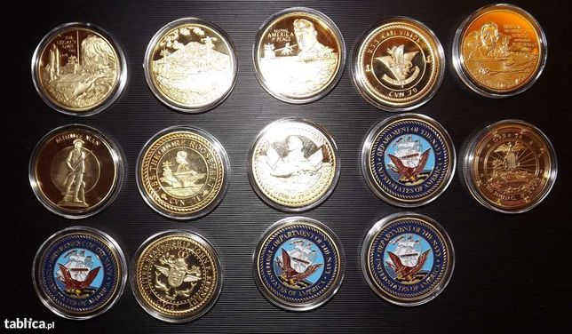 Medale US Navy platerowane złotem - 14 szt