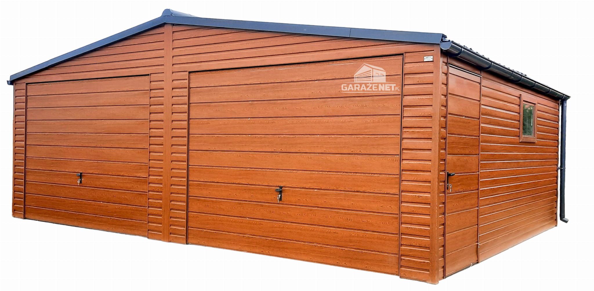 GARAŻ BLASZANY 7m x 6m Dwuspad 2 Brama Drzwi Drewnopodobny 7x6 GB235