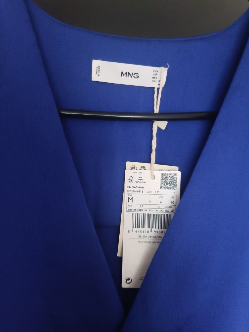 Mango rozmiar M 38 elegancka chabrowa bluzka koszula kobaltowa