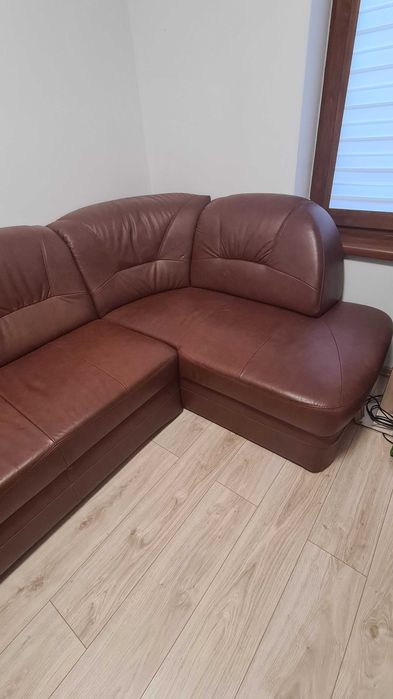 Skórzana Sofa narożna z funkcją spania