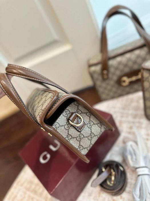 Gucci 1955 Horsebit Bag Monogram Canvas with Brown Leather Trim