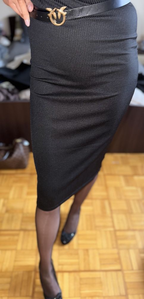H&M czarna midi suknia sukienka w prążek minimalizm tuba rękaw Xs