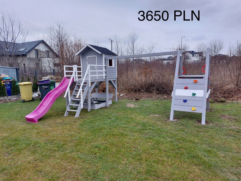 Nowy plac zabaw/ Domek dla dzieci/ Zjeżdżalnia/ Piaskownica/ Ślizg