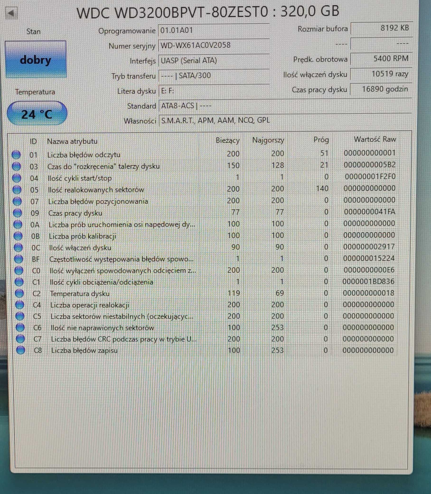 używany dysk twardy HDD 2,5" Western Digital 320GB 5400 rpm SATA