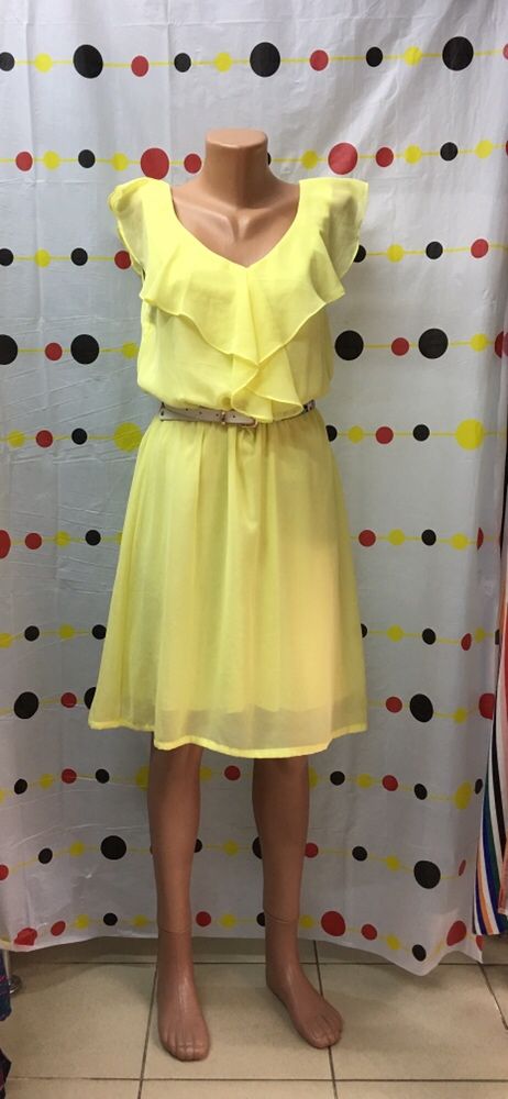 Платье  сарафан H&M, шифоновое, лимонное . S -M