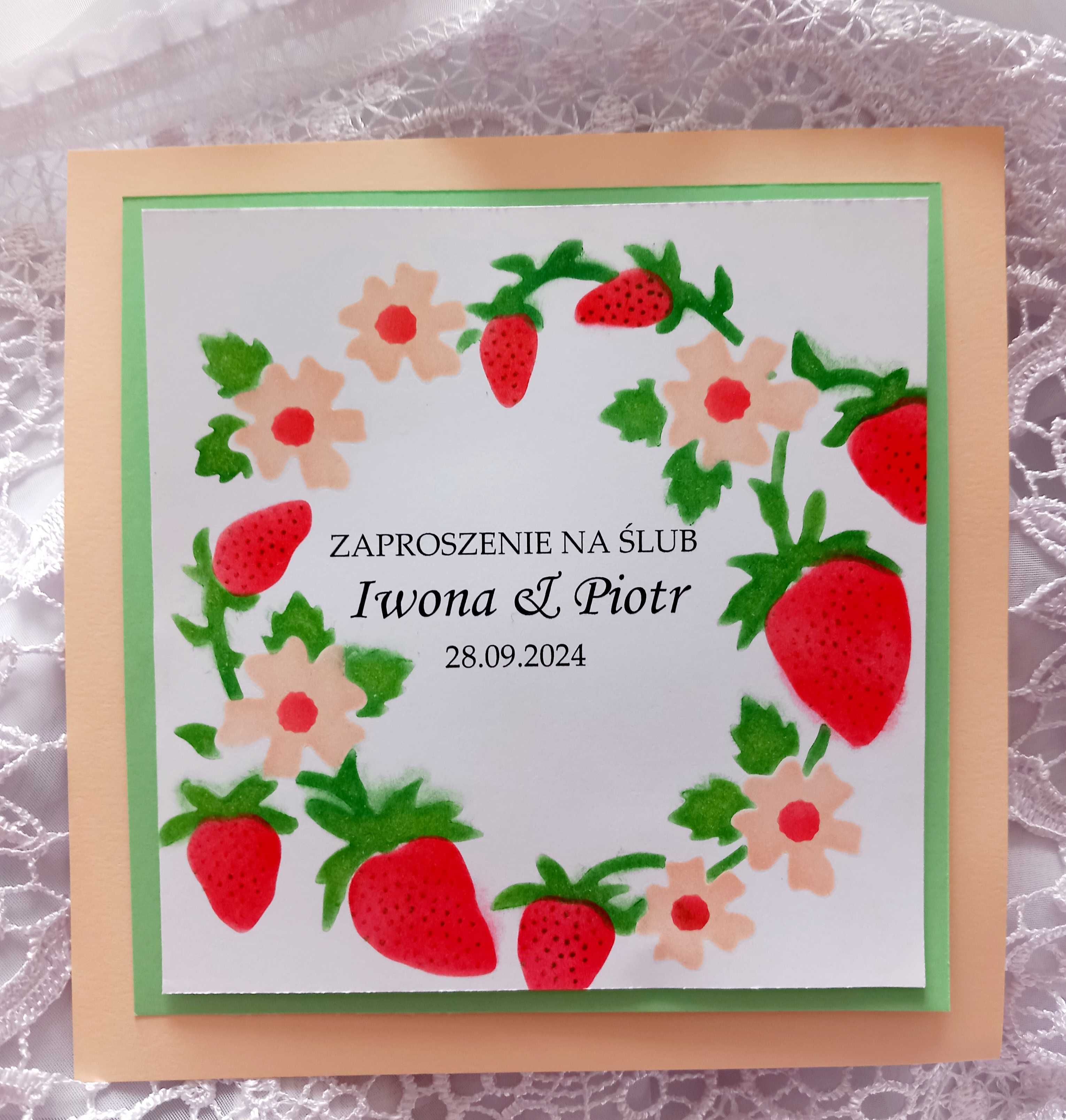 Zaproszenie ślub truskawki handmade recznie wykonane