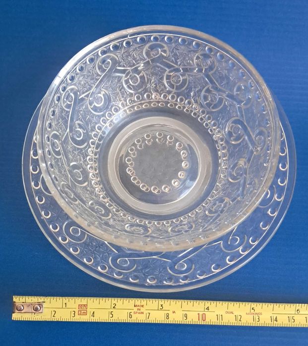 Taça e Prato Antigos em Vidro Prensado Incolor